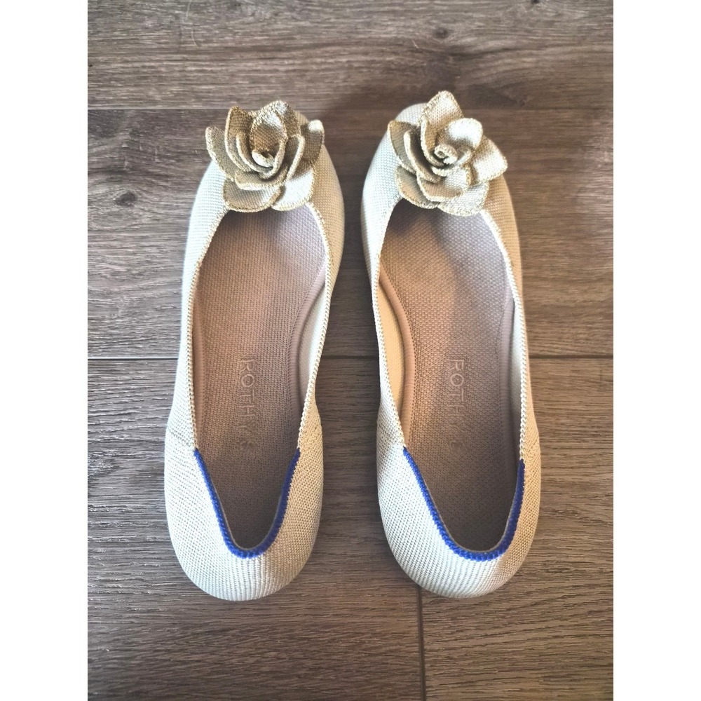 Rothys The Point Metallic Gold Rosette Flats Womens Size 8 Shoes - Picture 3 of 6